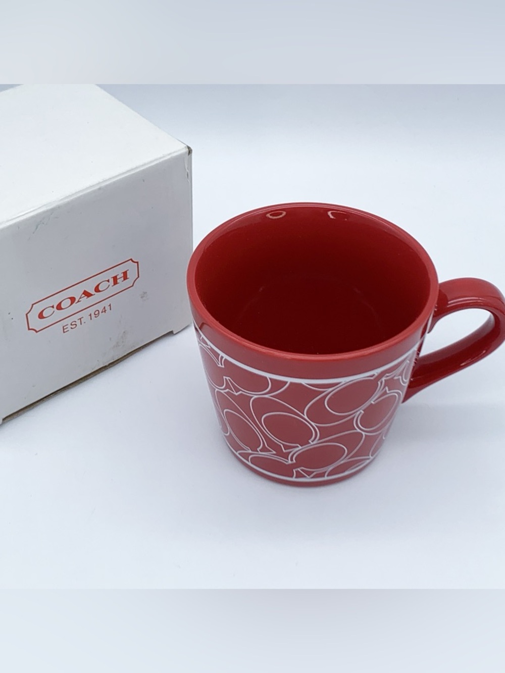 Coach Red Ceramic Mug with Signature 'C' Pattern